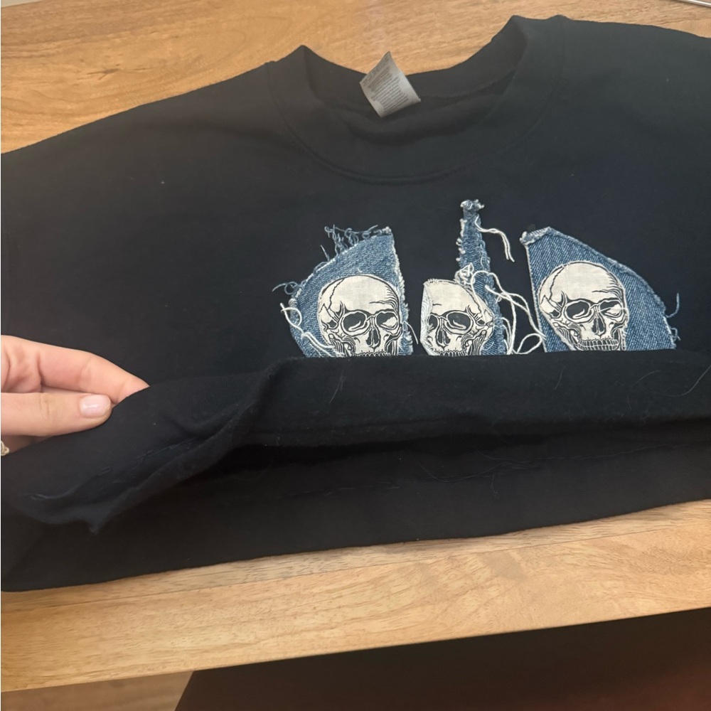 skeleton denim patchwork crewneck - Picture 5 of 8